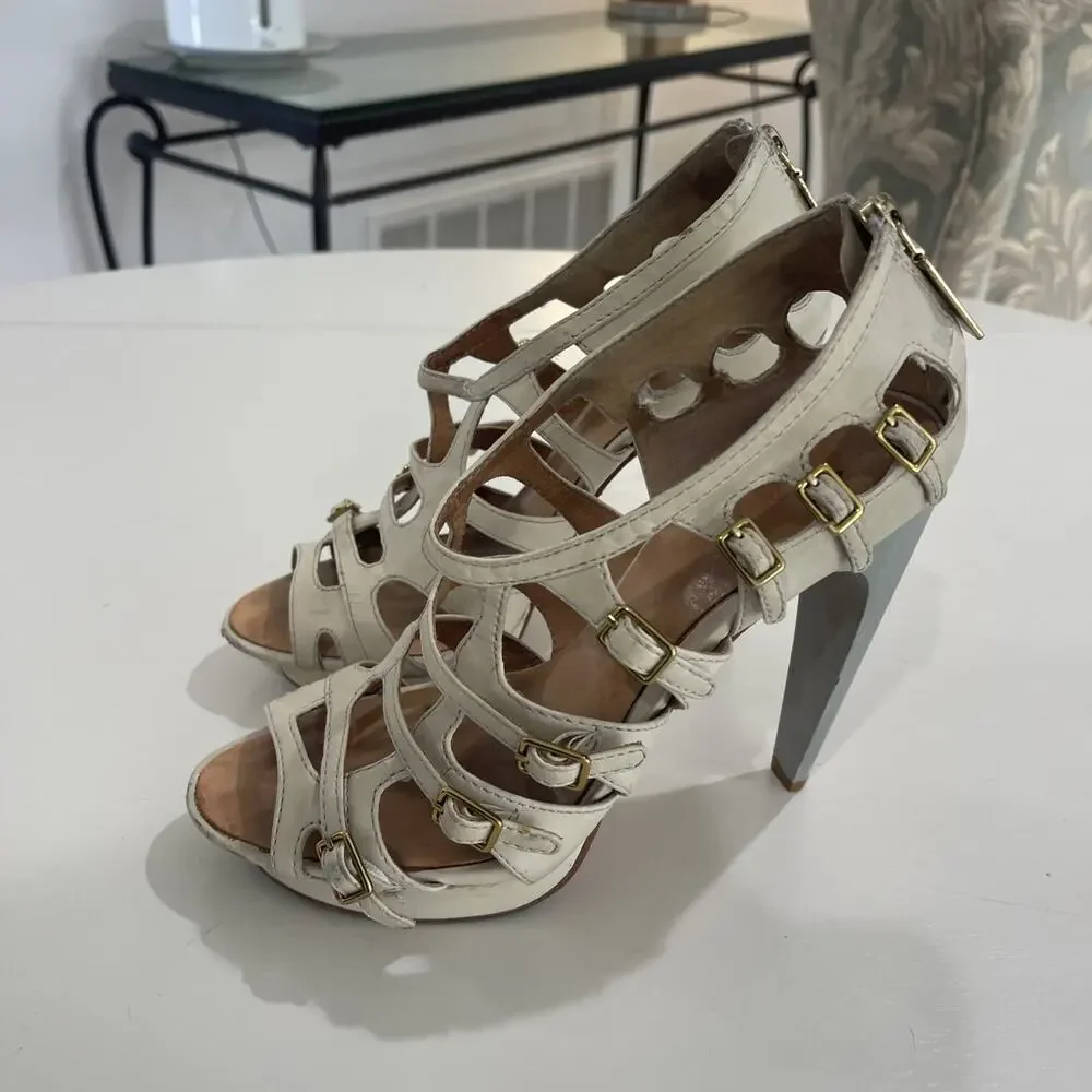 L.A.M.B Gwen Stefani LAMB DAVIN Natural Leather Strappy Pumps Size 8.5